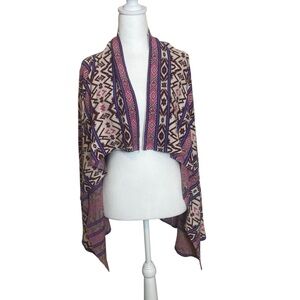 Billabong Southwestern Tribal Open Front Waterfall Cardigan Purple Pink Aztec M